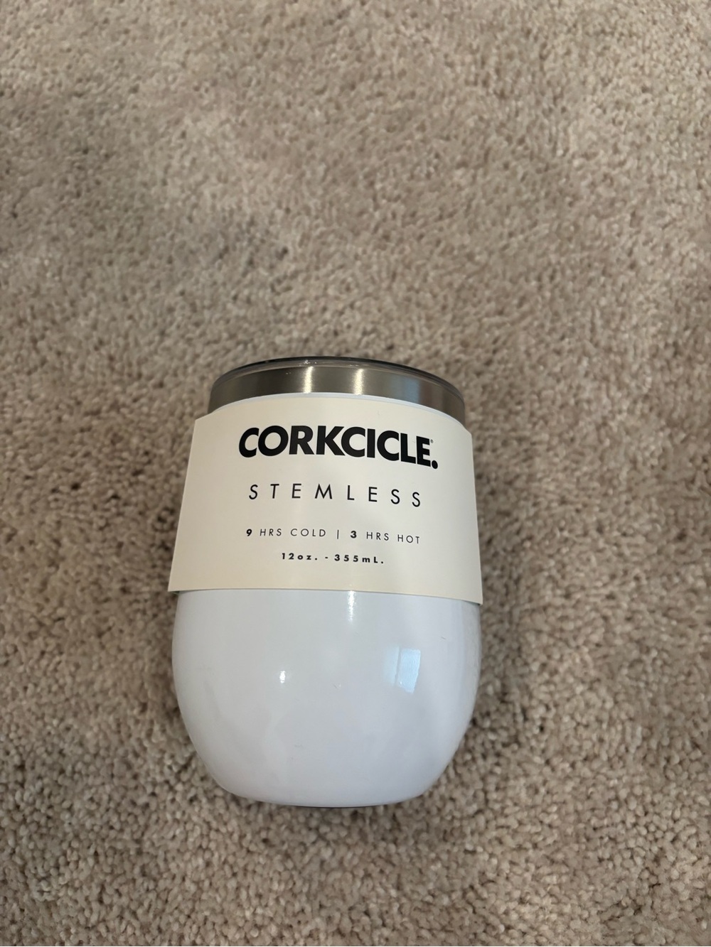 Corkcicle White Stemless Wine Tumbler with Stainless Rim